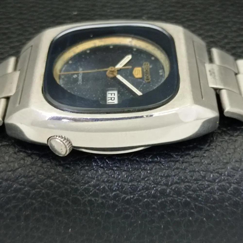 Vintage 1978 Square Seiko Automatic Mens Silver Watch W/daydate & Gold accents